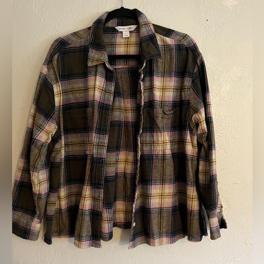 Old Navy Boyfriend Style Plaid Flannel Button Up Shirt XL